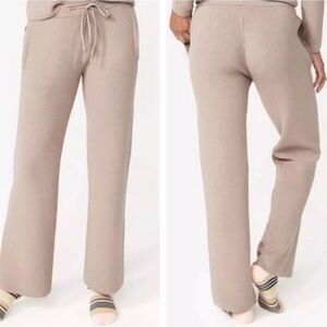 Figs Women Tan Ribbed Knit Wide Leg Lounge Wear Pants